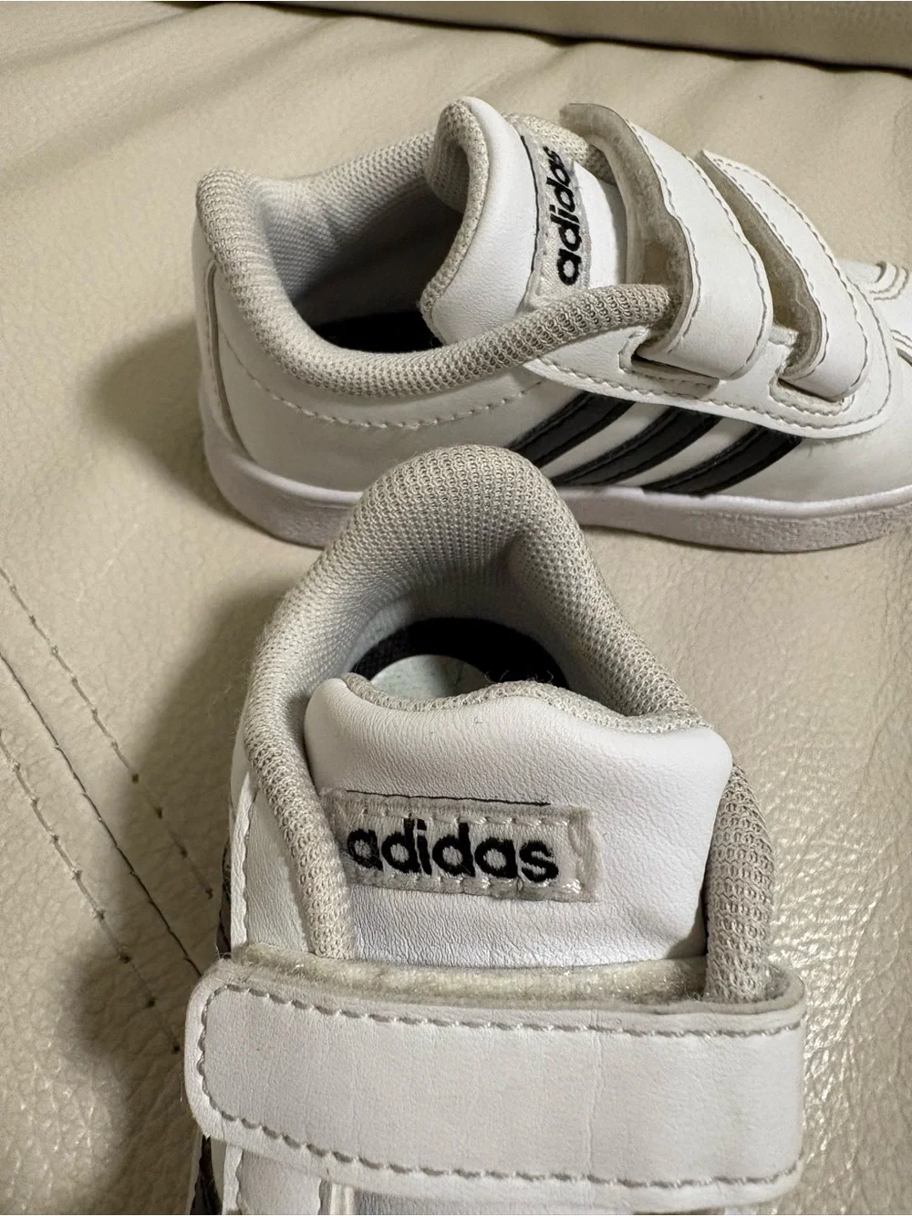adidas Toddler White Sneakers Black Stripes Velcro Size 5.5
